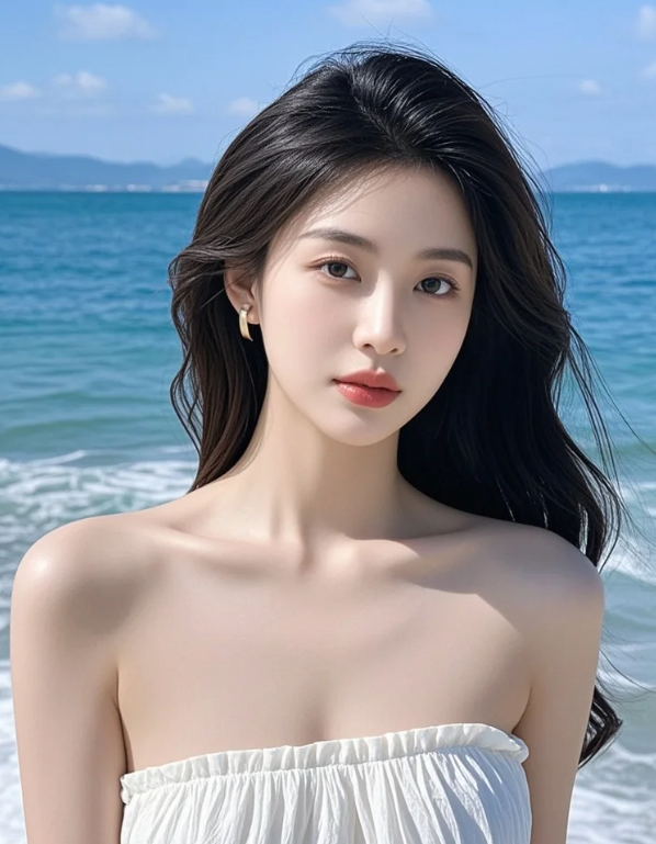 潮起潮落间，她站在沙滩上剪影美得像幅油画