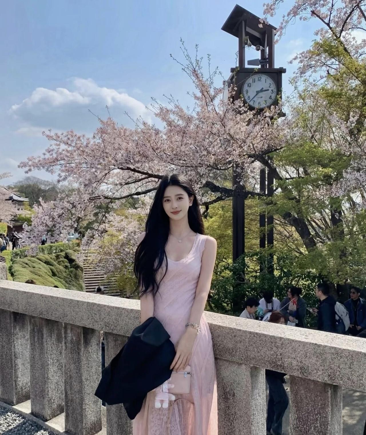 樱花树下，少女轻笑，时光静好。