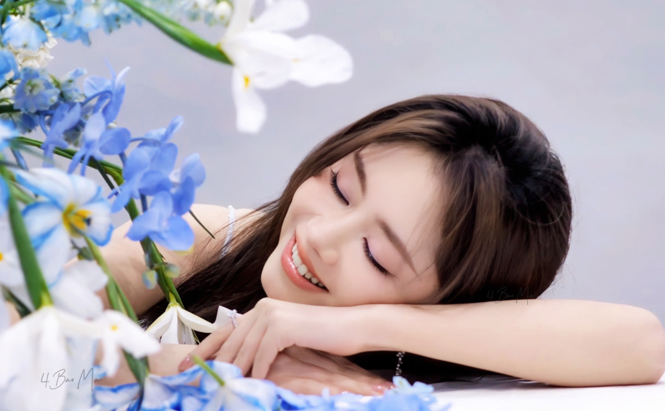 截修百花迎春好韵来谭松韵迎春花仙子谭松韵淡蓝轻纱裙