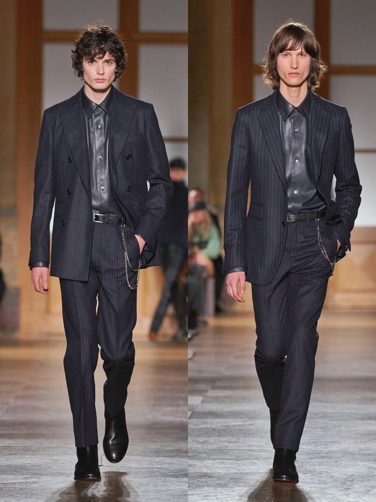 Hermès2026秋冬男装秀场，镜面鳄鱼皮的冷冽光泽里，藏着一场温柔的告别。