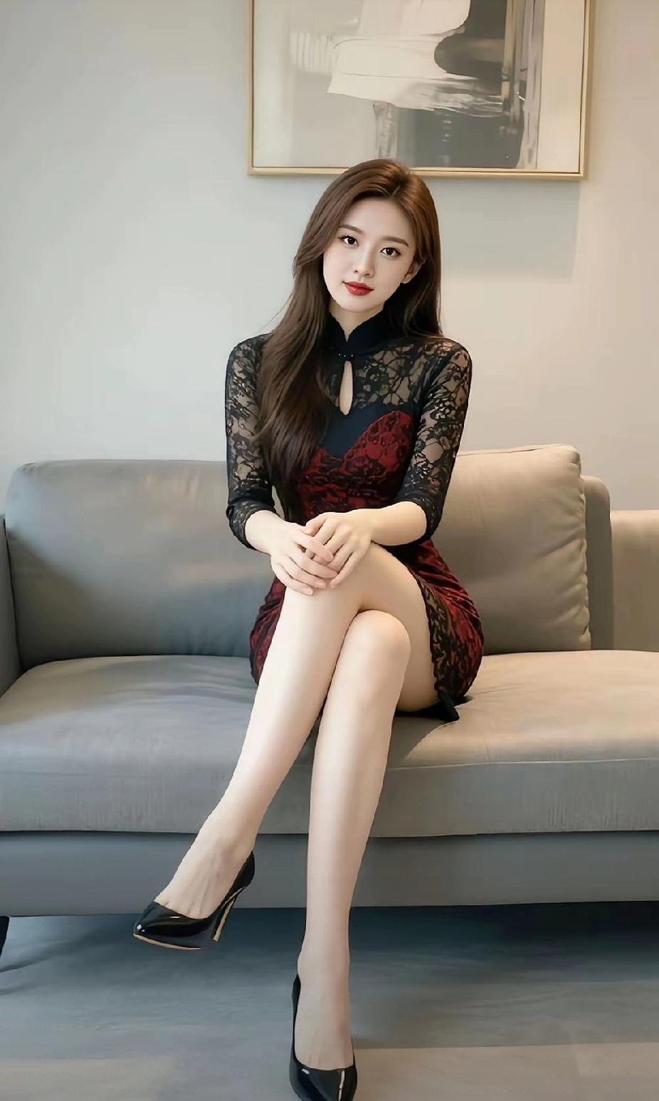 优雅气质穿搭，黑色蕾丝连衣裙搭配高跟鞋，尽显女性魅力！