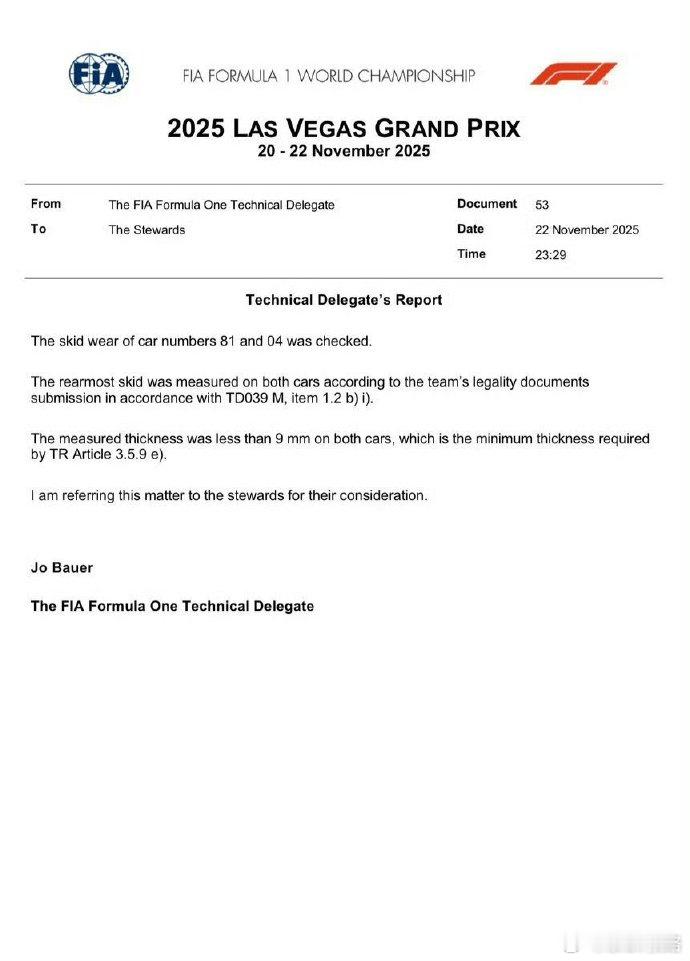 因为迈凯伦双车底板高度犯规取消成绩更新年度车手总积分后，VER和PIA暂平，和N
