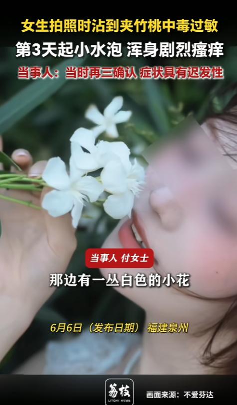 6月6日，福建泉州一女子出去玩，发现。路边白色的花开的很美，便用它做了造型拍了几