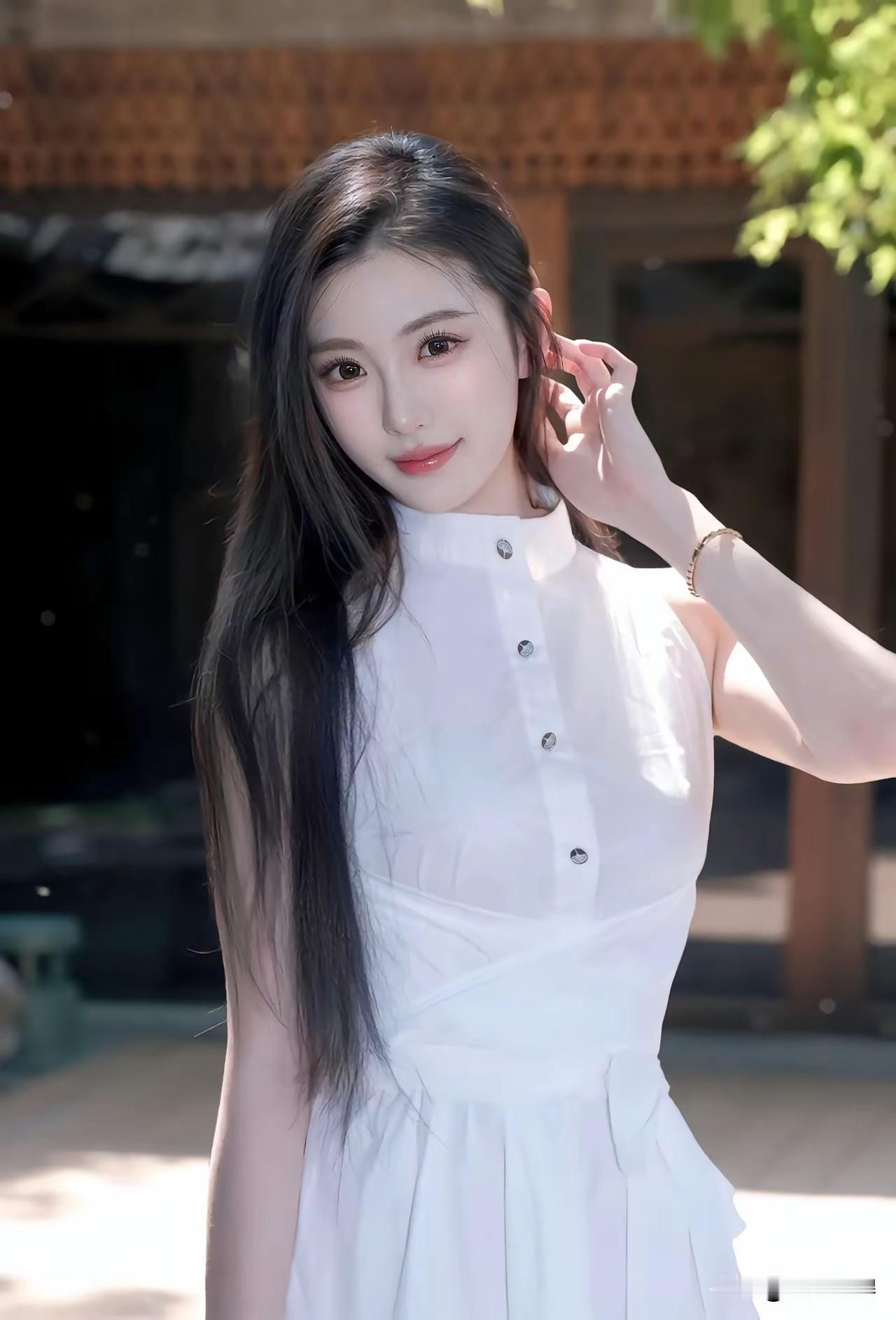 白衣飘飘，如同一朵盛开的百合花，散发着迷人的仙气。一眼沦陷的神级美图美女的美丽