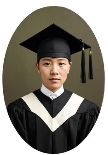 这是一幅带着民国质感的椭圆形毕业照，定格了1923年夏冰心从燕京大学毕业的瞬间。