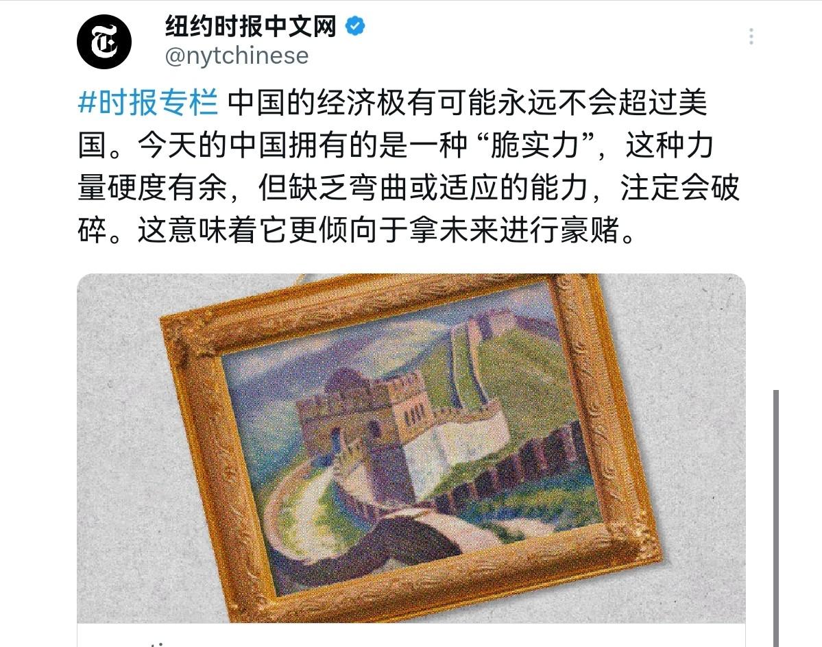 美媒出来给我们泼冷水了！5月13日，《纽约时报》刊登了一篇评论文章，核心观点很直