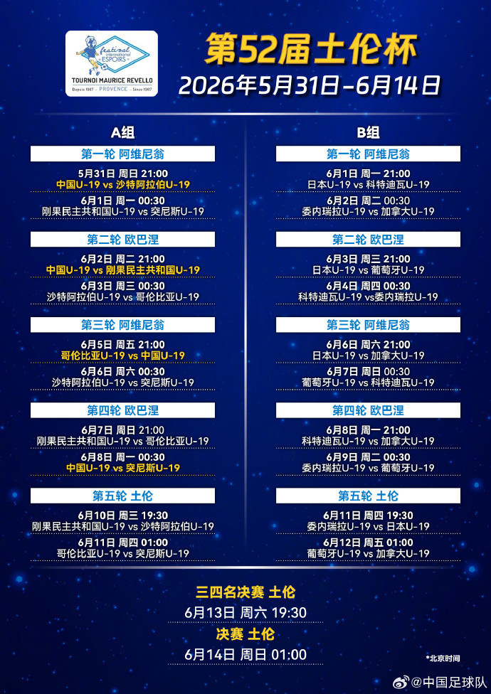 #中国U19vs民主刚果U23#6月2日21:00，土伦杯小组赛第2轮，中国U