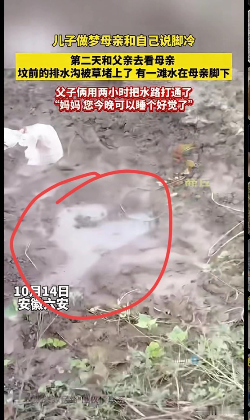 “家人们谁懂啊！安徽六安一儿子做梦，妈妈跟他说脚冷。第二天和爸爸去坟前一看，好家