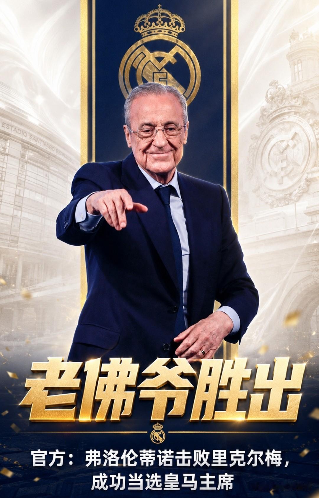 银河战舰再度起航，弗洛伦蒂诺再次竞选成功连任皇马主席！刚刚皇马官方宣布，在皇