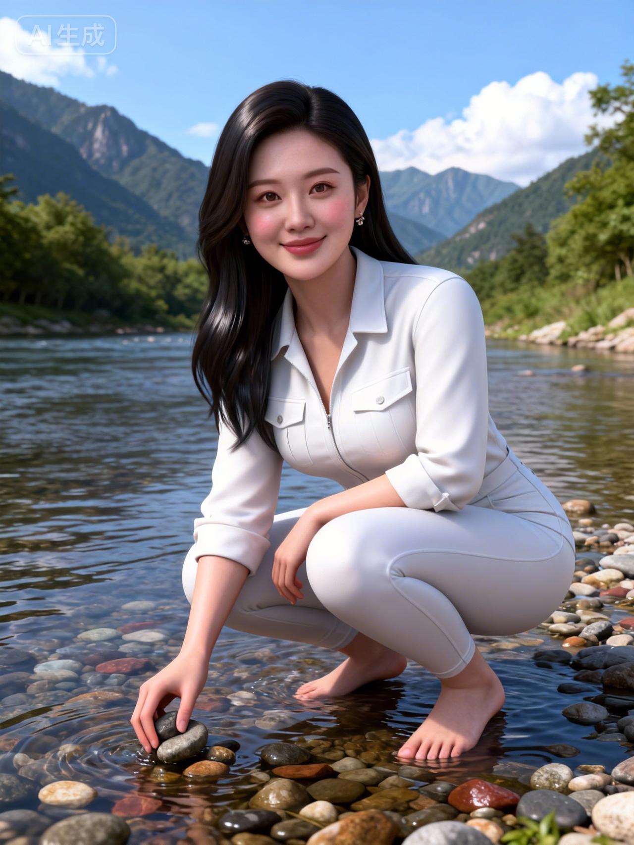 在山间溪水边，感受自然的宁静与美好。