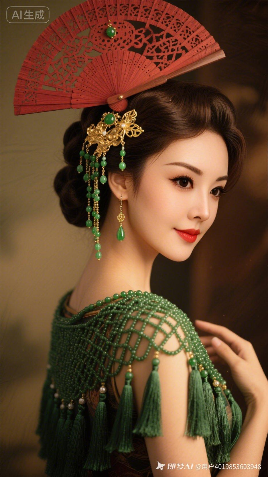 古风美人，红伞绿衣，韵味十足！