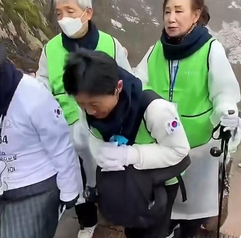 有人知道这些韩国人究竟在干什么吗？有网友拍到一大群韩国人在爬安徽九华山时，爬几