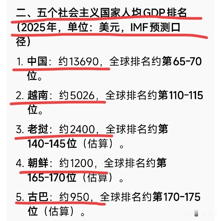 现存五个社会主义国家除我们已进入中等收入国家其他4个包括越南在内，都还属于