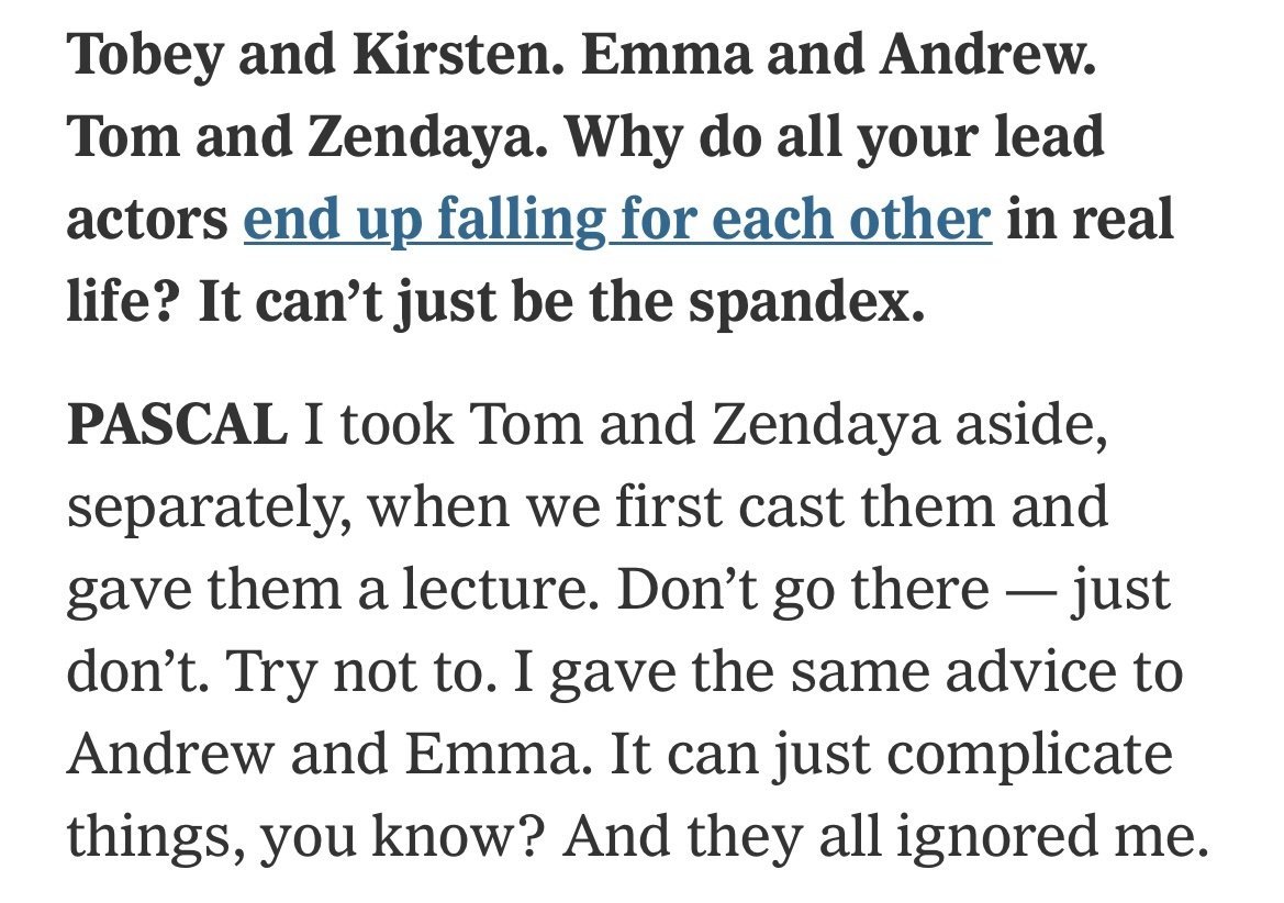 索尼高层曾劝各位《蜘蛛侠》男女主不要戏外谈恋爱，但是没人听有媒体提问，为什么三代