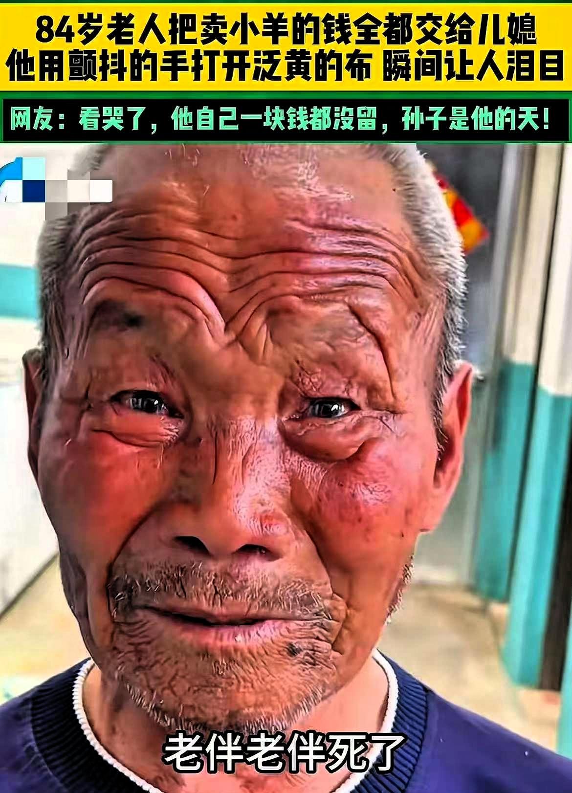 让人泪目了！山东，84岁老人卖了家里的羊，一分钱省不得花，全部交给了儿媳，儿媳不