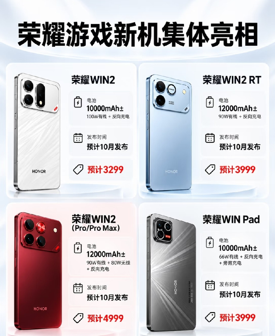 荣耀WIN2系列+华为阔屏新机爆料近期两款数码新机曝光，荣耀WIN2游戏全家桶集体亮相，包含WIN2