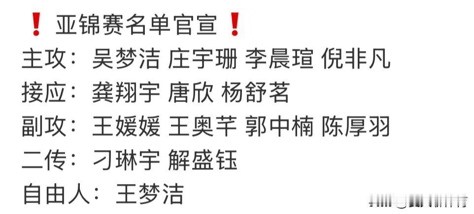 胆大的中国女排教练组，大半夜官宣亚锦赛14人大名单！籽萱作为主力二传，一个人硬抗