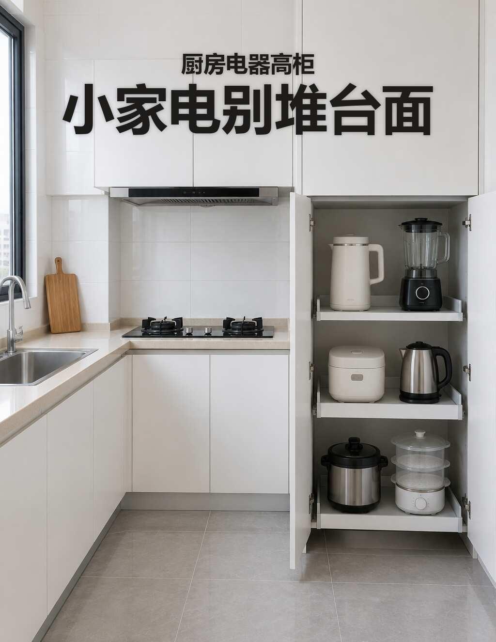 小家电别堆台面｜电器高柜分3层小家电堆在台面上，麻烦的不是难看，而是每用一次都