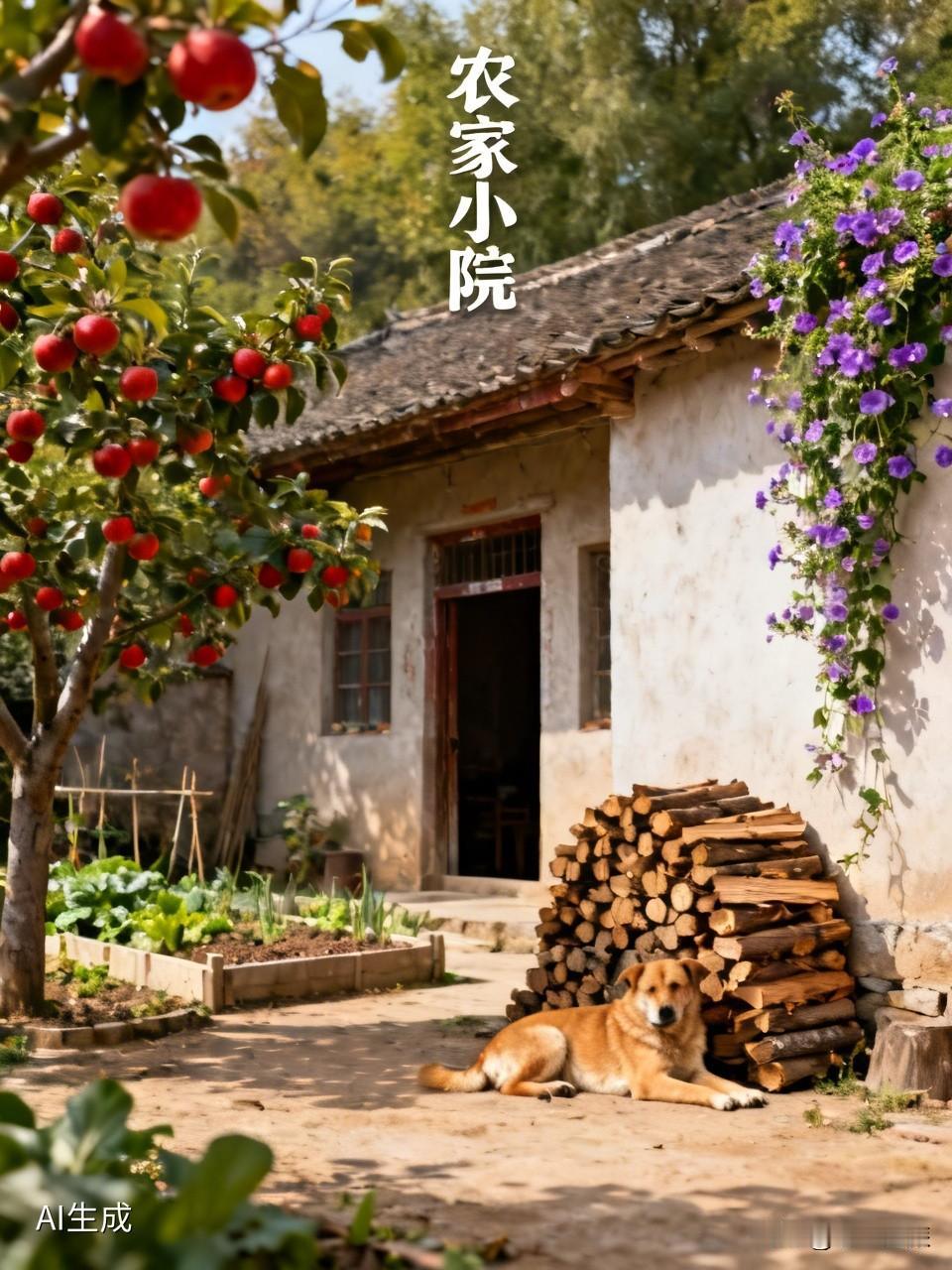 路过一个农家小院，没忍住随手拍了几张。小院的门半掩着，门口堆着些柴火，整整齐齐的