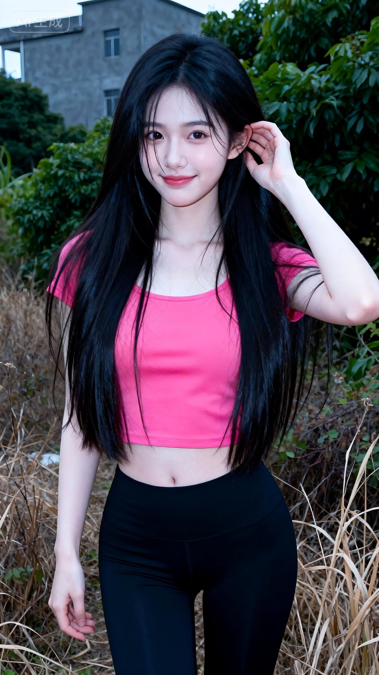 玫红短T+黑瑜伽裤=户外甜妹的元气暴击💖瑜伽裤爬山穿搭灰色瑜伽服紫色运动裤