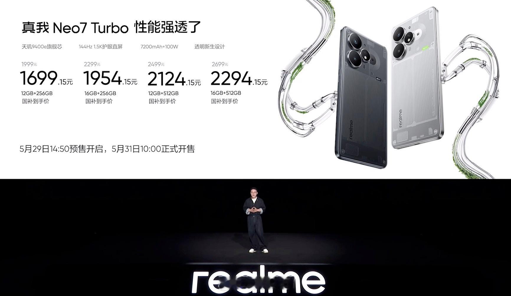 真我Neo7Turbo：天玑9400e处理器1.5K144HzOLED