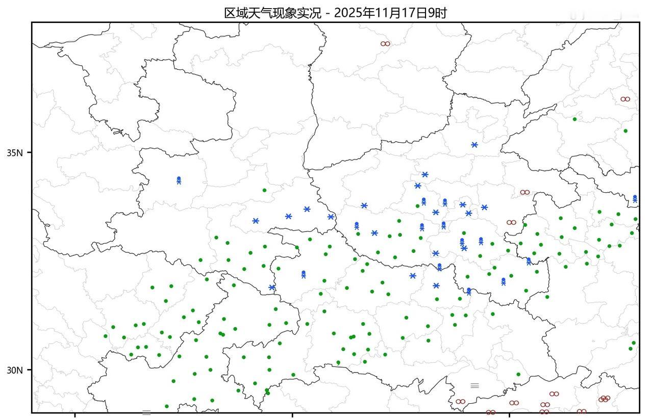 陕西，河南迎来今年首场降雪冷空气前锋，底层水汽配合，昨晚截止目前，陕西南部，西