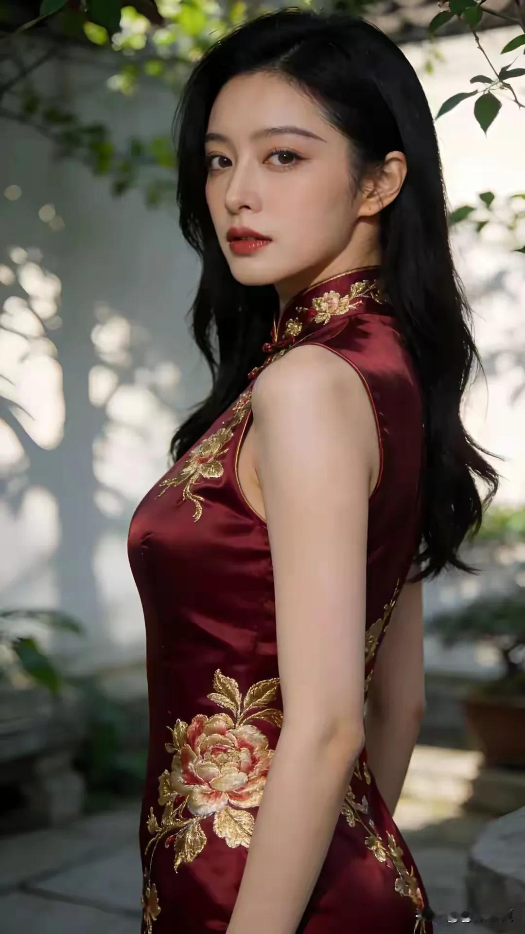 红缎金绣，东方旗袍花容月貌，仪态万方浓妆淡抹，国色天香