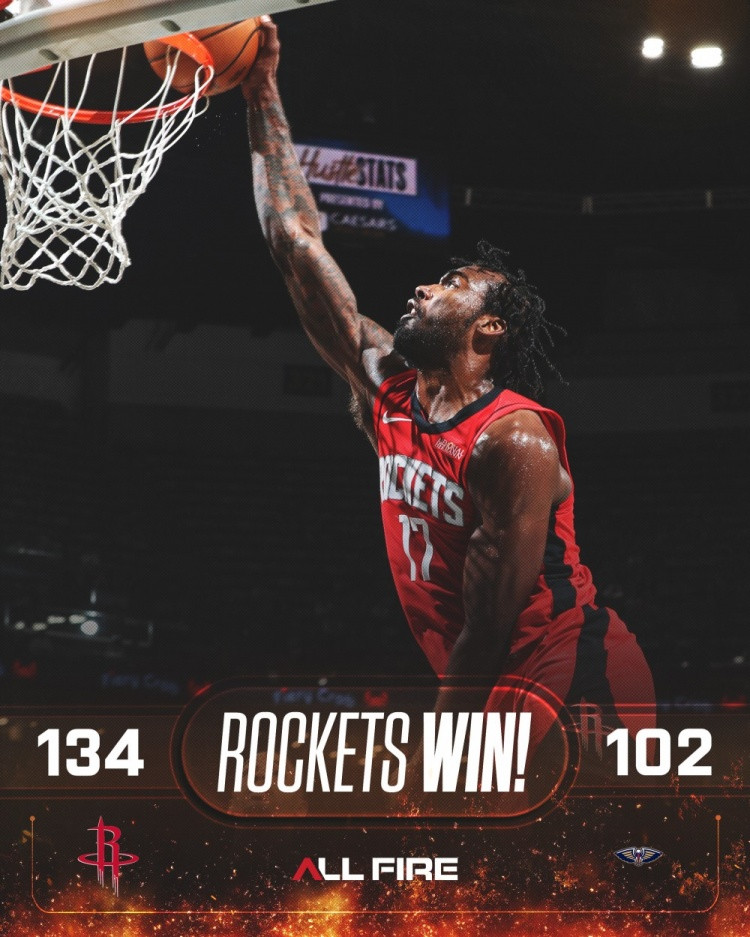 火箭队在战胜了新奥尔良鹈鹕队之后，球队发布了赢球海报。在海报当中，表现出色的杜兰