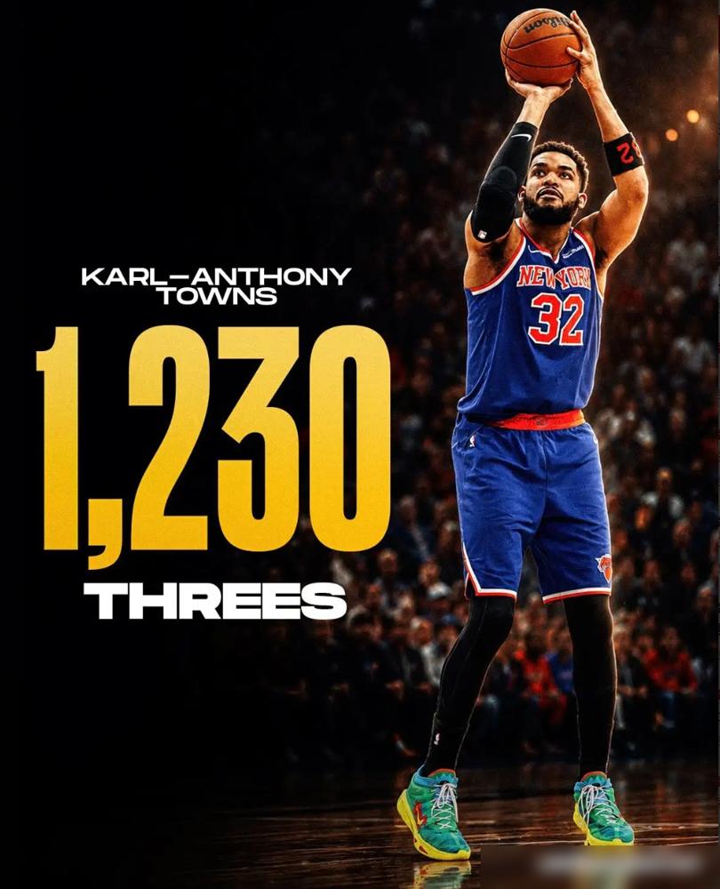 唐斯这中锋，把三分球投成了后卫的活儿。1230记，NBA历史中锋第一。排他后
