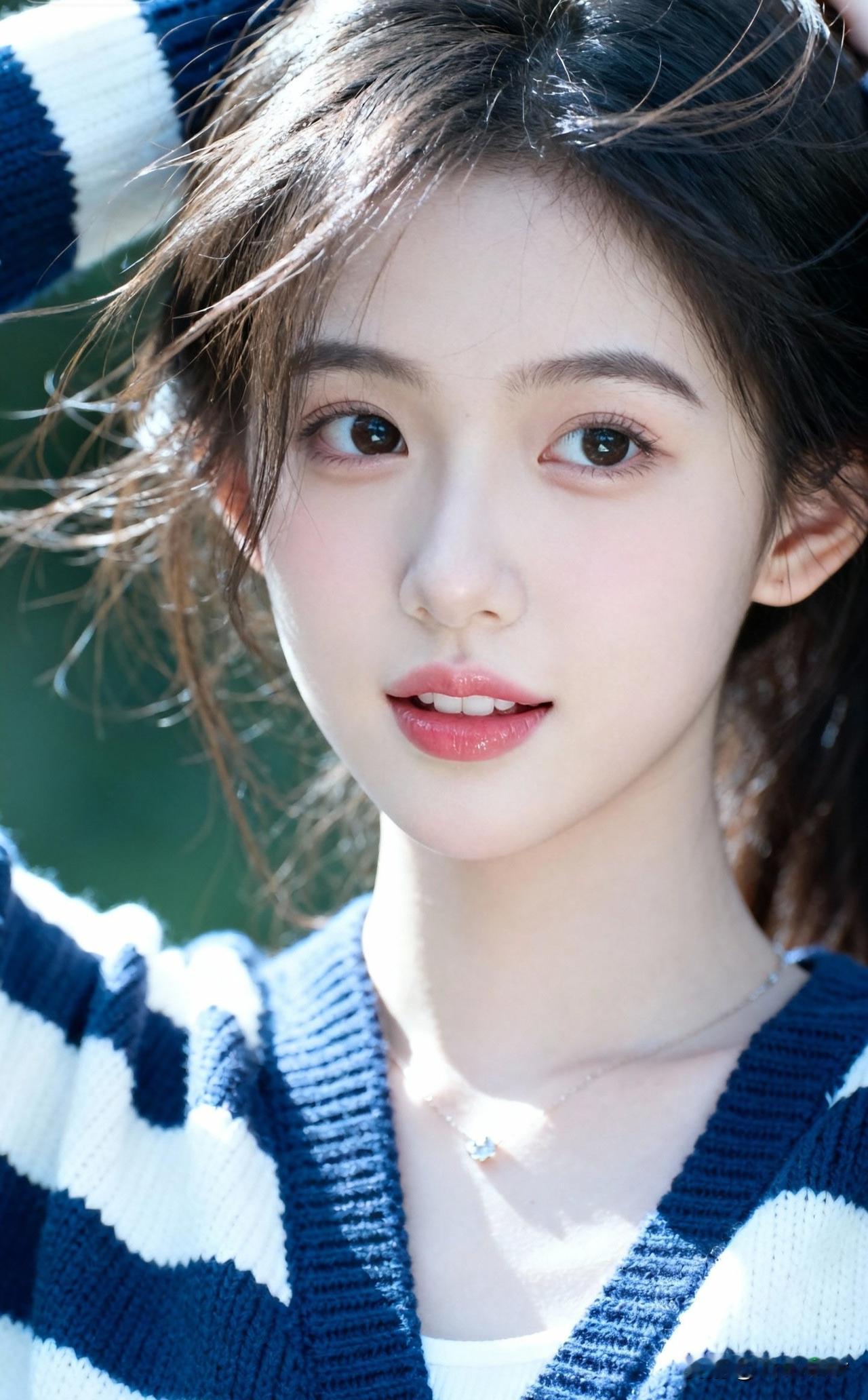 风拂青丝动，笑语如春光。