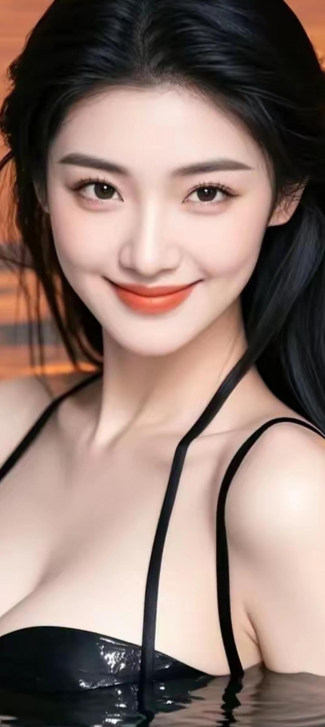 黑发红唇，水中仙子，优雅迷人