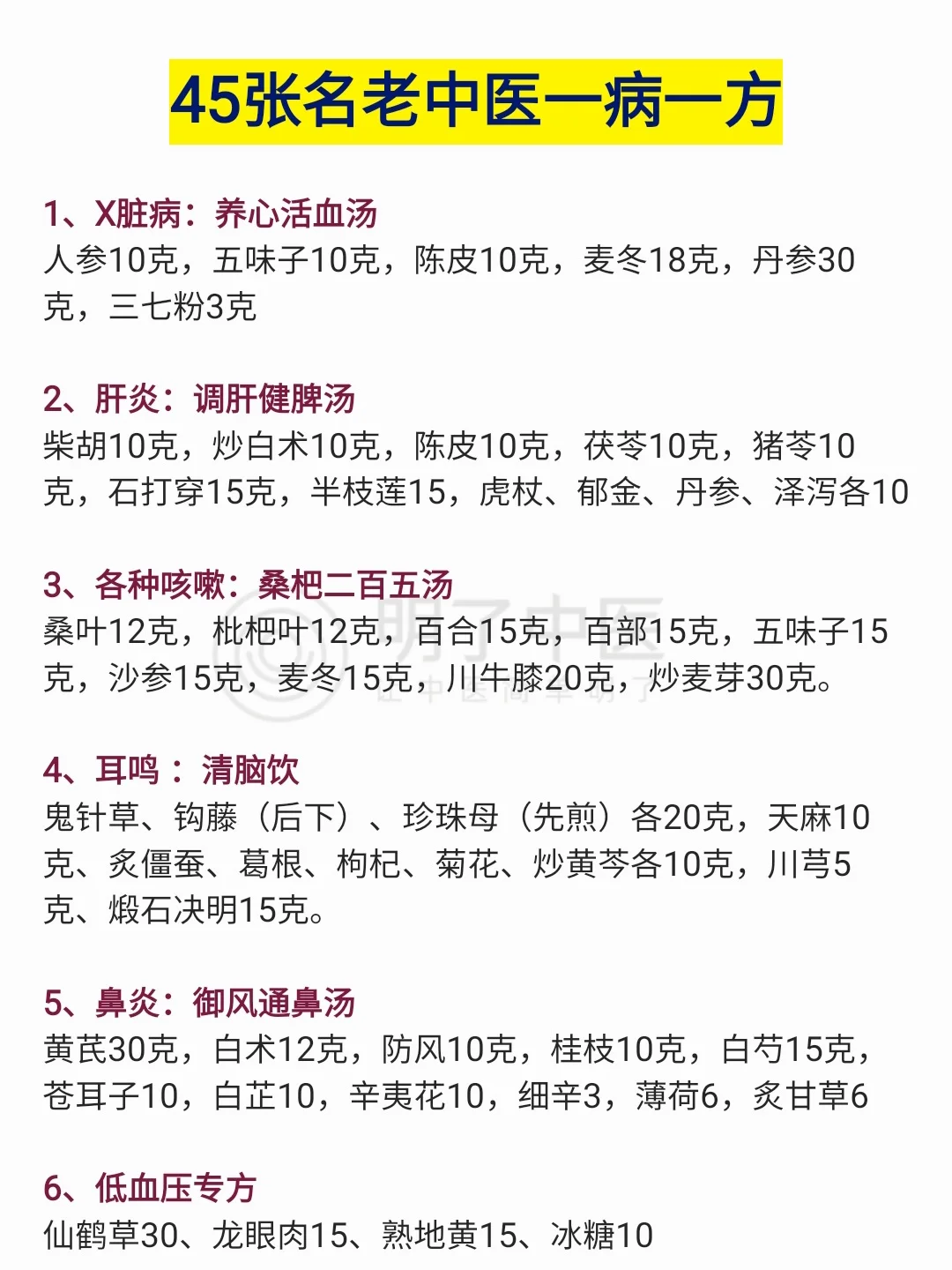 45张老中医的一病一方，终于搞清楚了