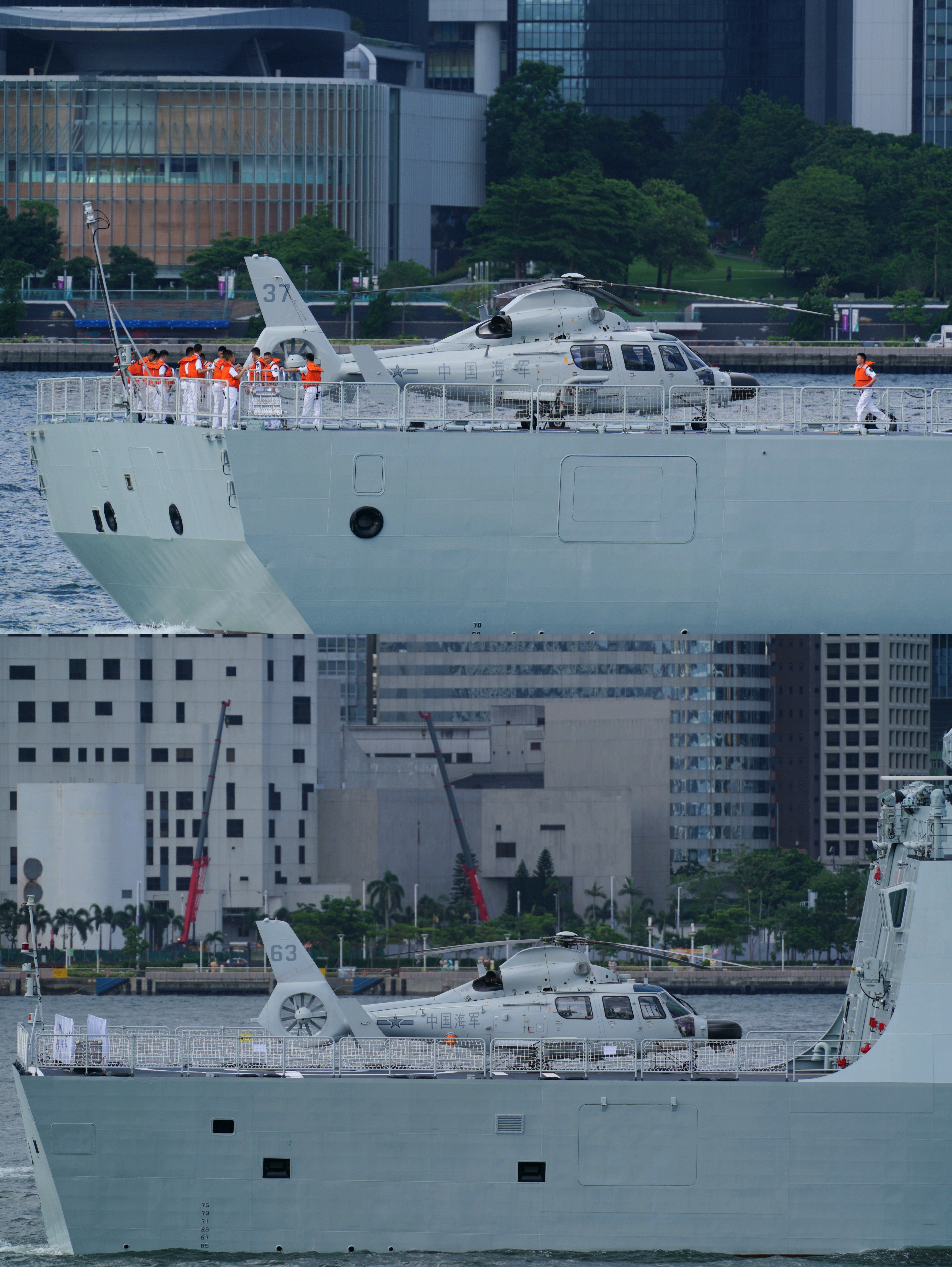 这次去香港的052D改南宁舰、054A衡阳舰，分别搭载了一架直-9D和一架直-9