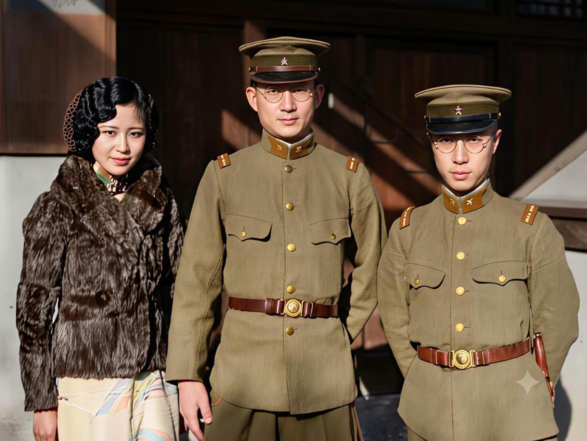 1934年伪满新京（长春），溥仪妹妹韫颖、丈夫郭布罗·润麒与溥仪弟弟溥杰合影。溥