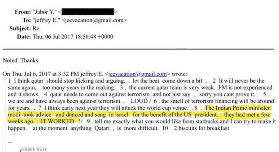 🙈印度总理纳伦德拉·莫迪的名字出现在最新公布的爱泼斯坦文件中。“印度总理莫迪听