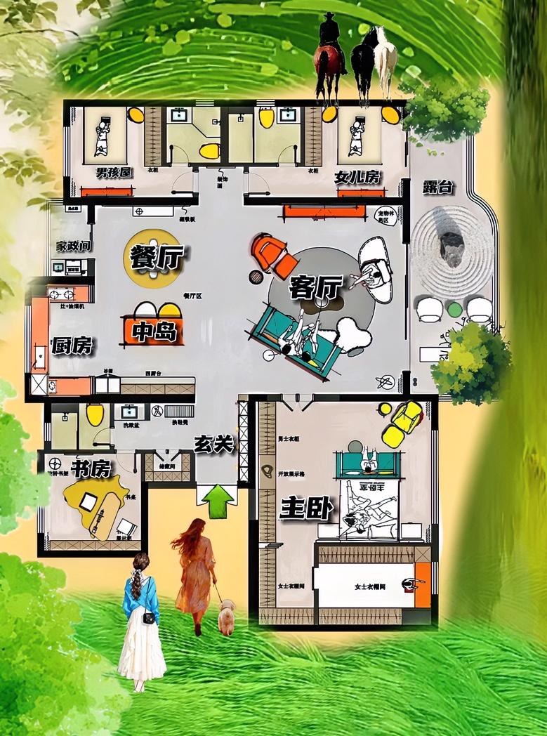 这家人，真有两把刷子，四变三，让198㎡物超所值，露出了灿烂的横厅，不按套路出牌