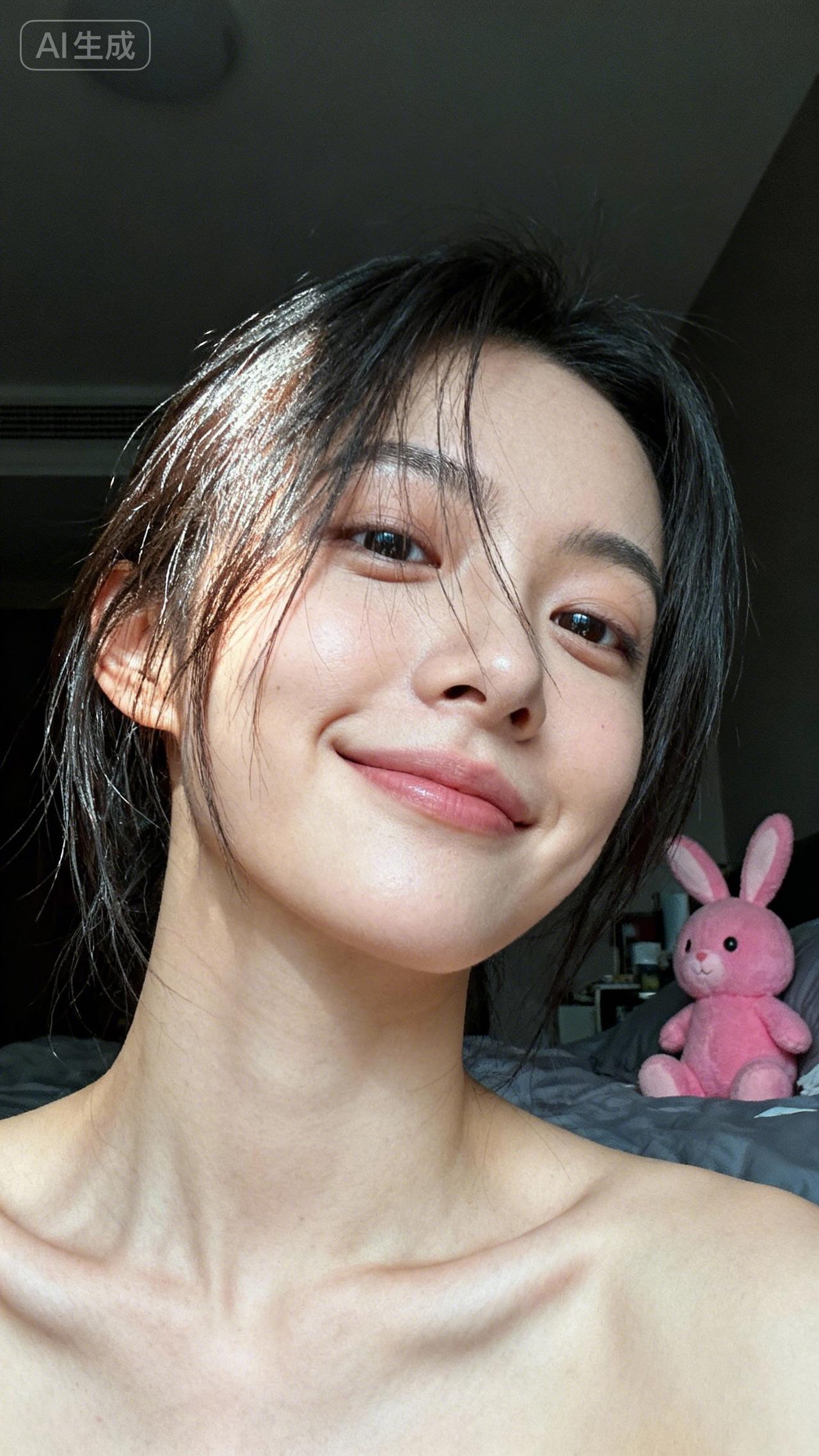 笑靥如花，粉兔伴眠。一句话安慰自己你心目中的美女是什么样子清瘦身材好还是微胖