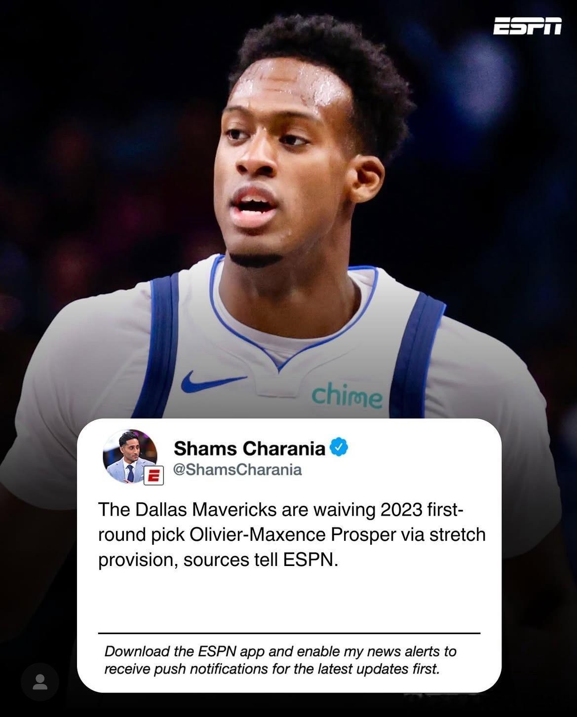 Shams:据ESPN消息人士透露，达拉斯小牛队将通过延长条款放弃202