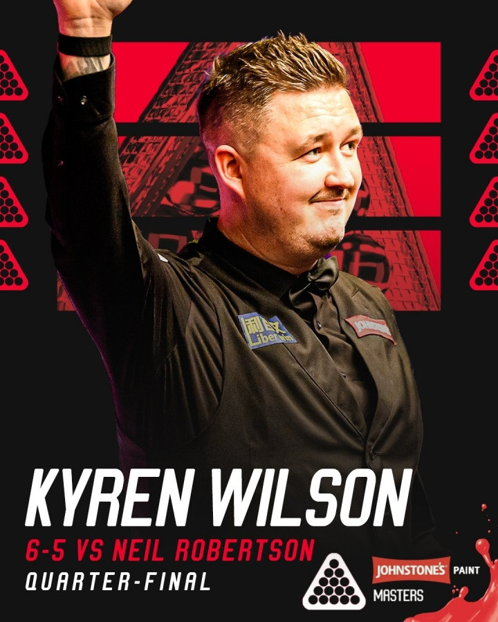 半决赛将战吴宜泽! 威尔逊6-5战胜罗伯逊, 晋级斯诺克大师赛四强