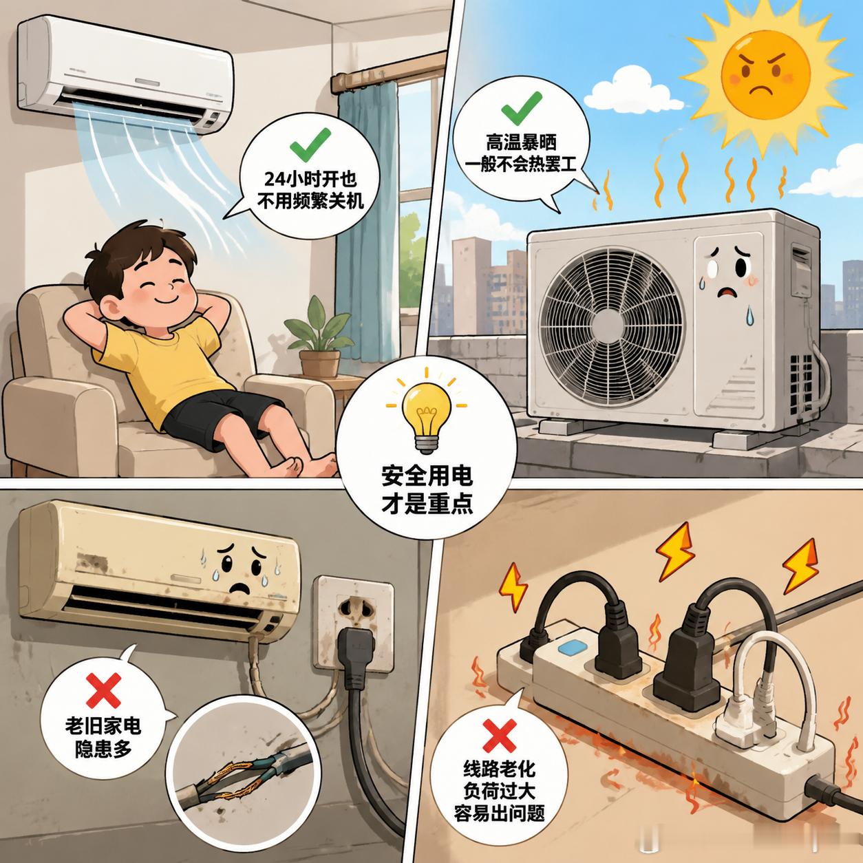 空调连续使用要关机散热吗夏天高温，空调一开就是一天甚至24小时，不少人都会担心：