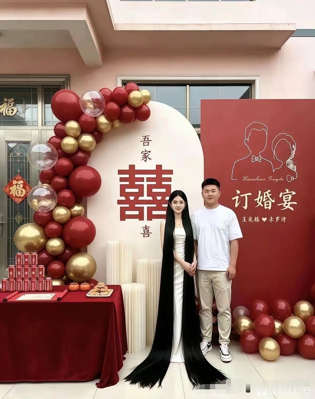 小伙娶神仙颜值媳妇引围观，一头秀发惊艳全场，网友：祖上冒青烟了婚礼现场一位新娘