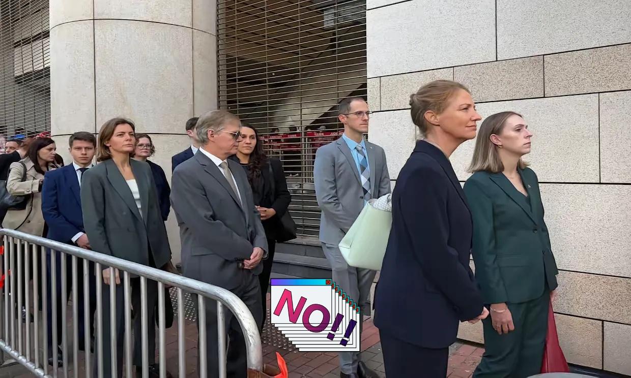 黎智英案12月15日宣判，有个细节格外扎眼:西九龙法院开庭前，英、美、瑞、法、加