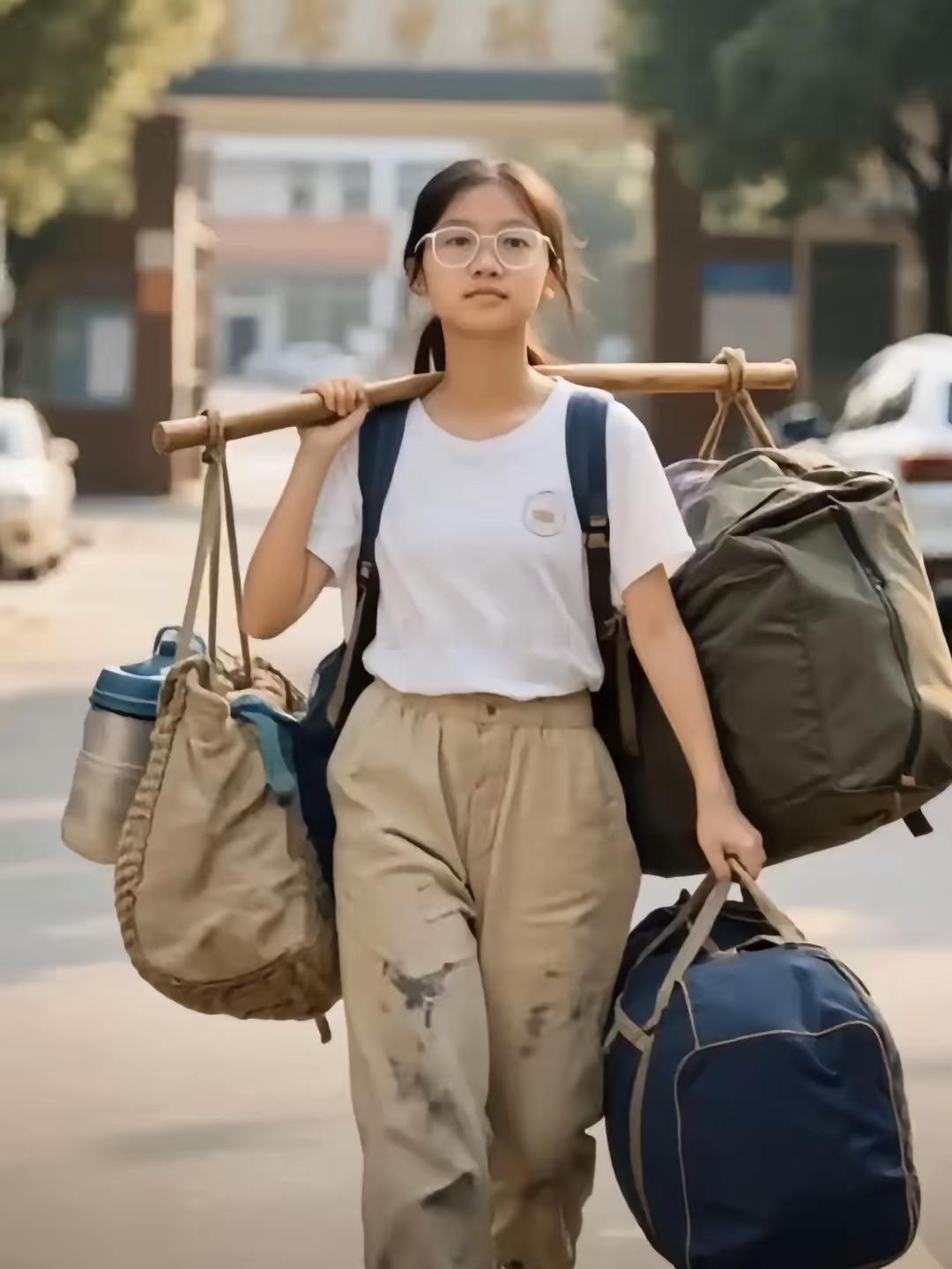赞挑担归乡高考生竹担轻摇映日辉，孤征何惧路多违。寒窗砺就凌云志，折桂蟾宫载誉归。