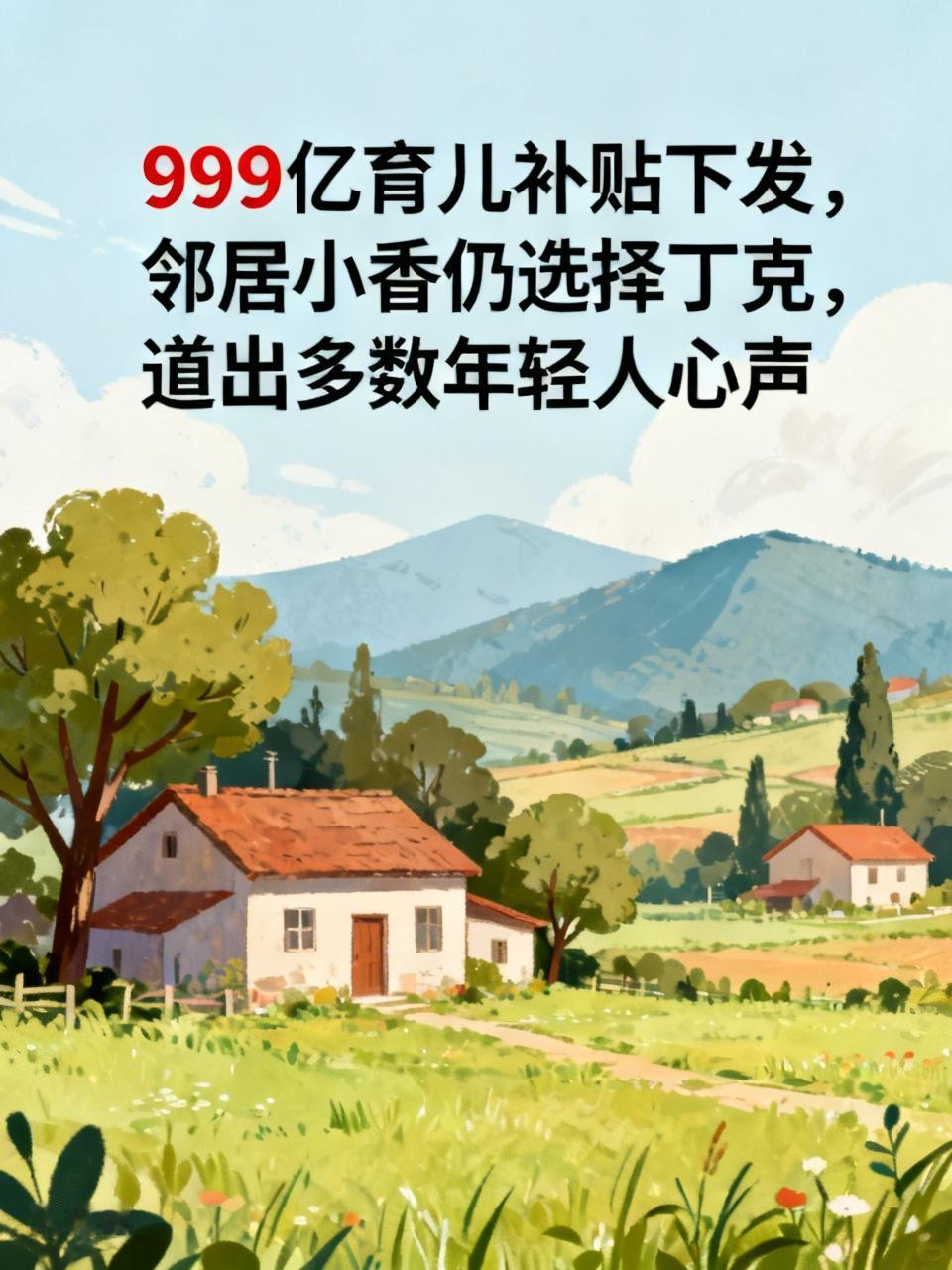 999亿育儿补贴下发，邻居小香仍选择丁克，道出多数年轻人心声中央999亿育