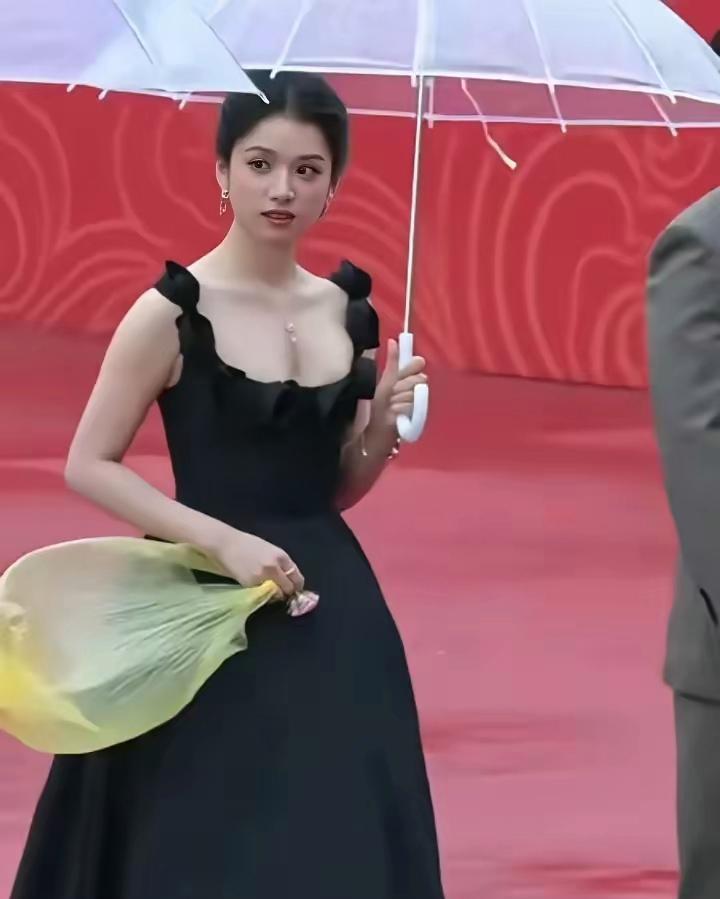张婧仪走红毯时手上拎的真的是巴黎世家塑料袋吗？当时下雨天，还以为下雨担心雨伞漏水