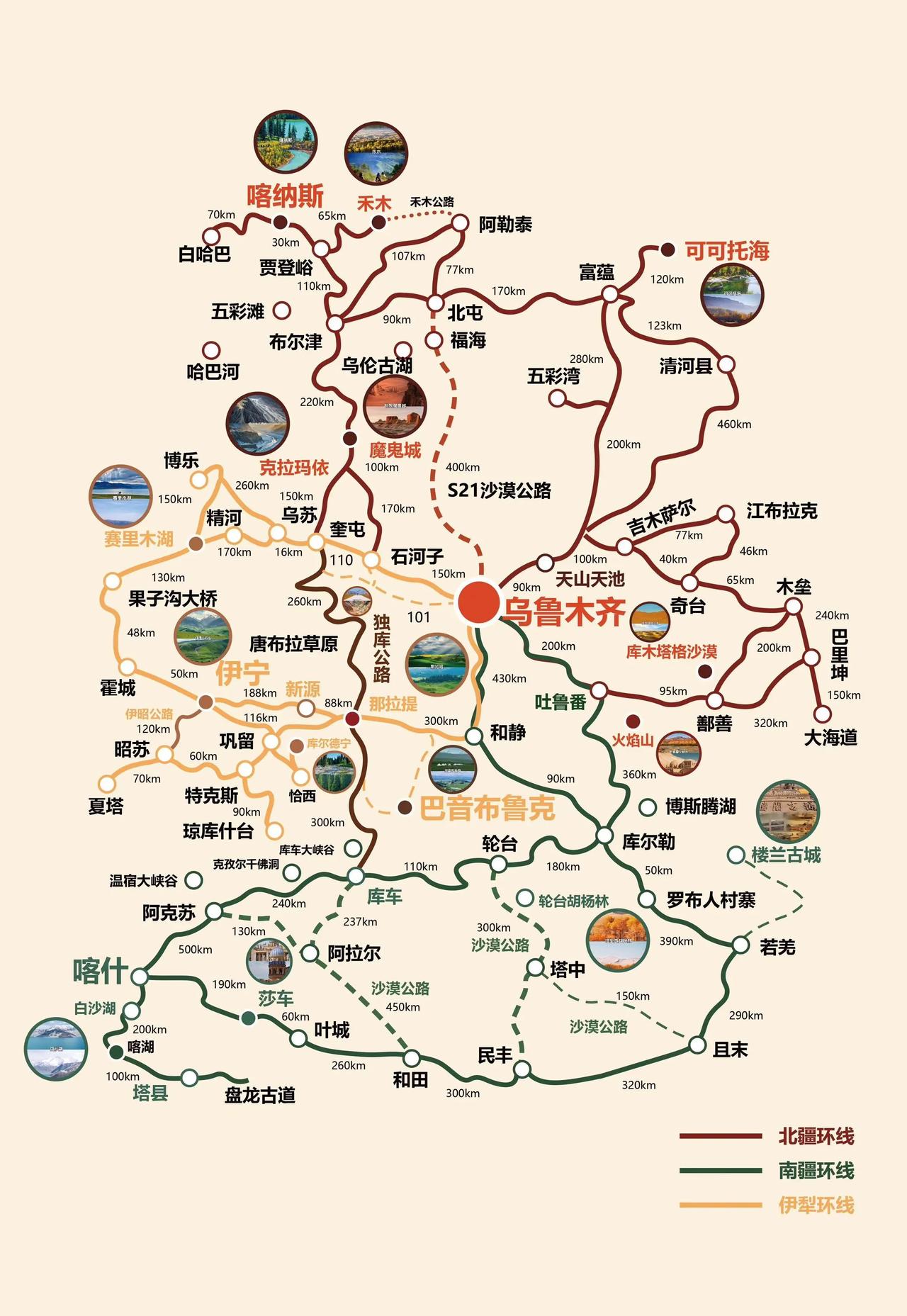新疆环游三大旅行：北疆、伊犁、南疆。新疆的这三大环游线路各有千秋。北疆线路充满