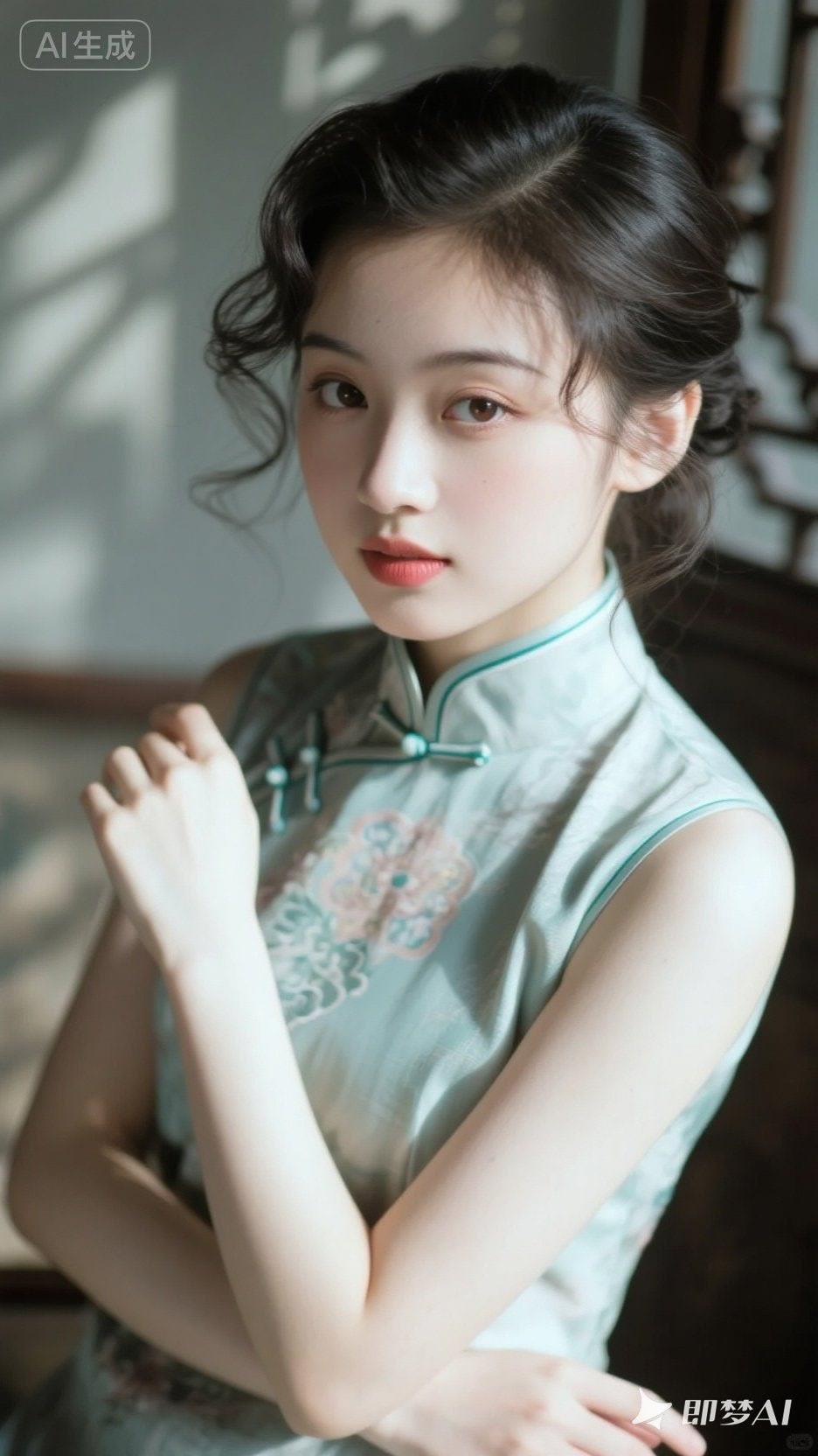 青丝绾发，红妆映秋。