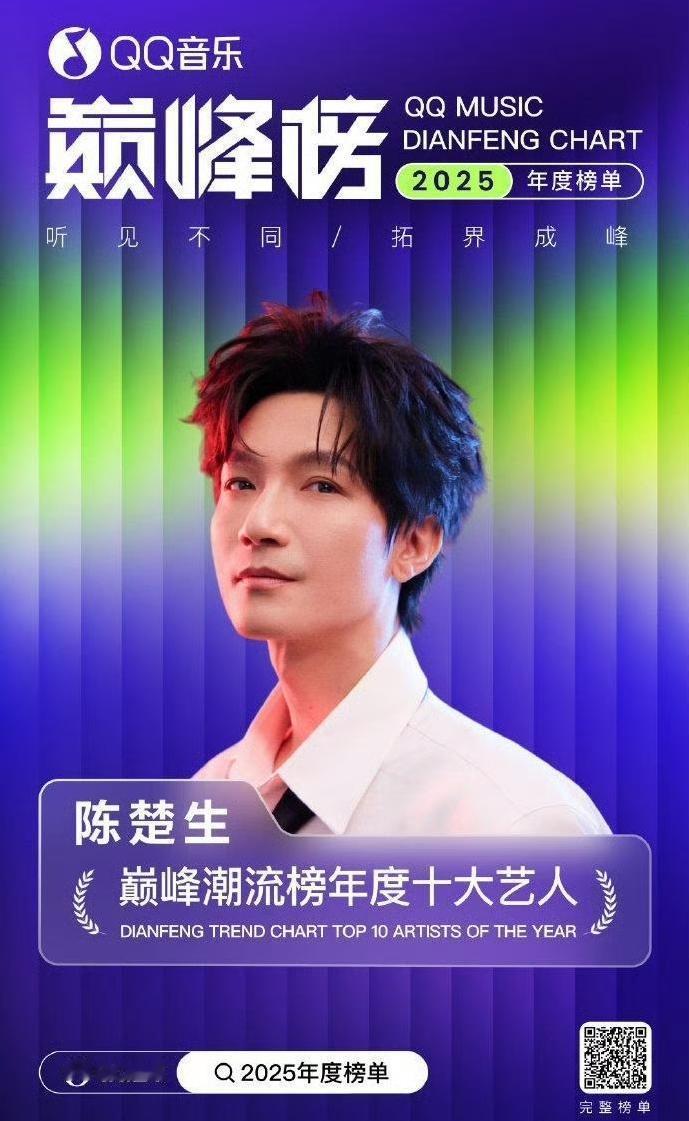 腾讯娱乐白皮书，陈楚生战绩不错哦。首先是巅峰潮流榜十大艺人！其次《庙堂之外》