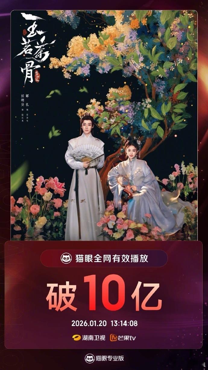 于正晒玉茗茶骨战报于正很知足并晒了战报，表示侯明昊、娜扎《玉茗茶骨》在2026开