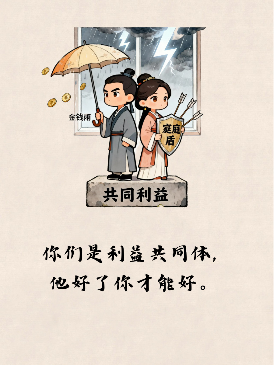 夫妻之间，说白了就是搭伙过日子婚姻就是合伙开公司，别拿爱情当饭吃。...